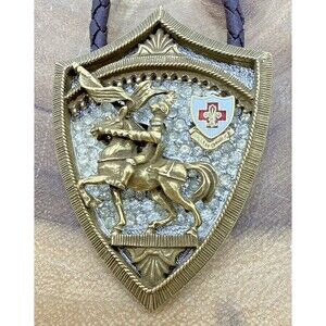 Vtg Signed Corocraft Medieval St George Dragon Slayer Shield Pendant Necklace